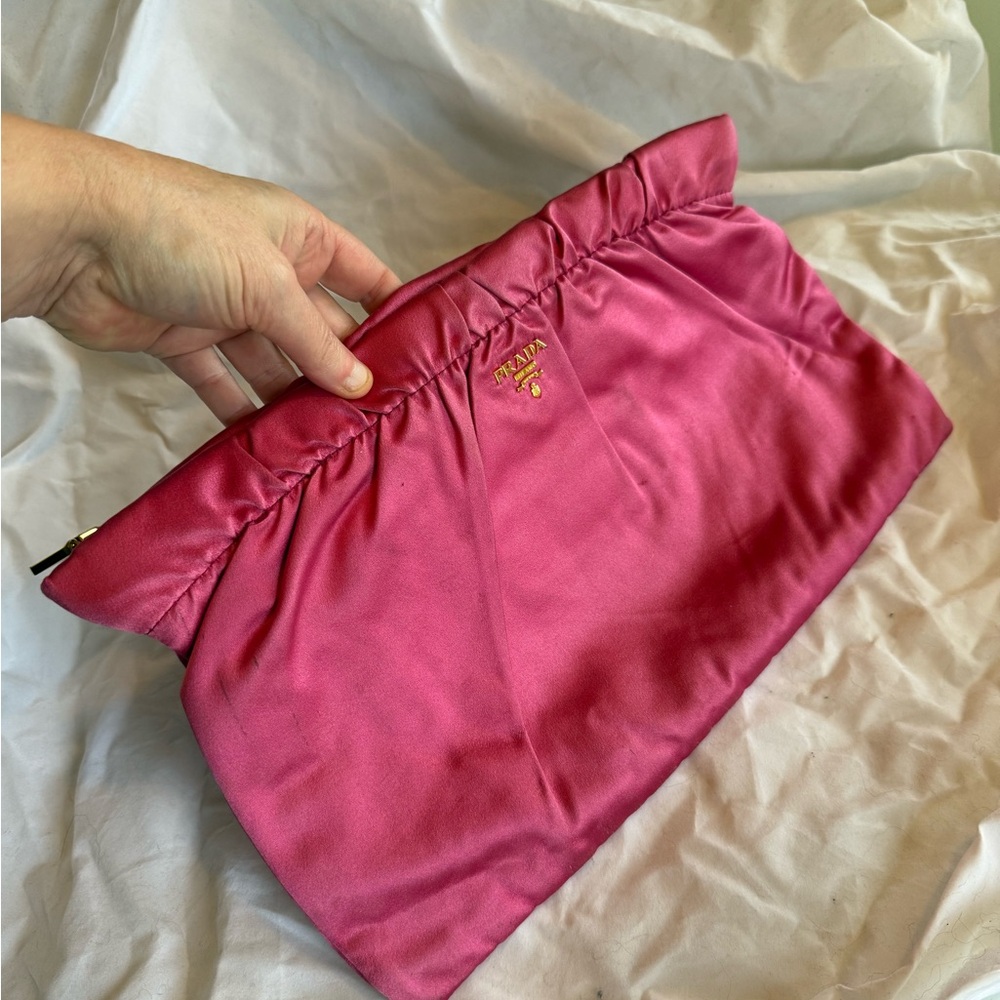 Prada Fuchsia Satin Pouch with Gold Accent - Picture 2 of 16